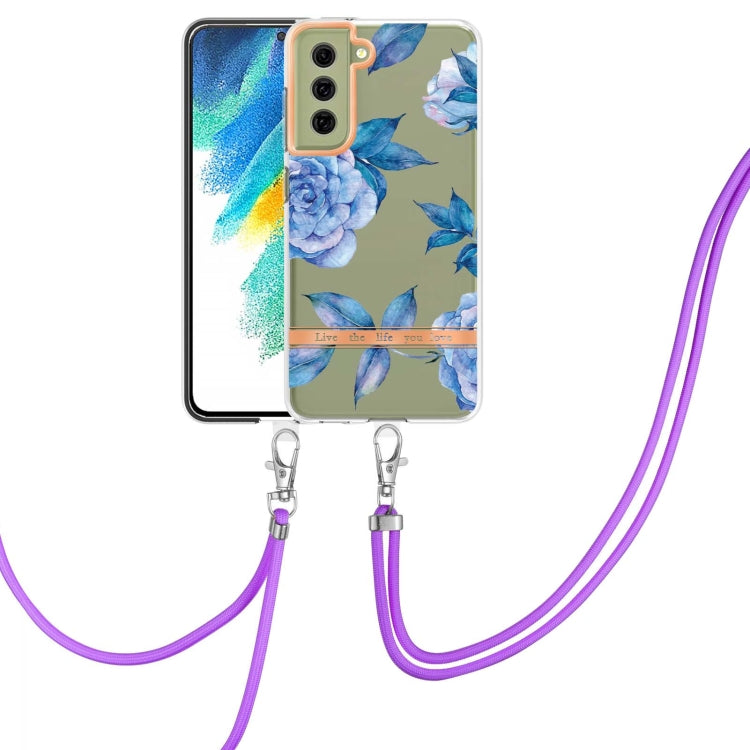 For Samsung Galaxy S21 FE 5G Flowers Series TPU Phone Case with Lanyard