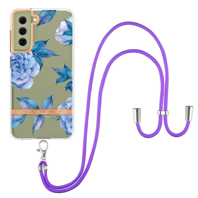 For Samsung Galaxy S21 FE 5G Flowers Series TPU Phone Case with Lanyard