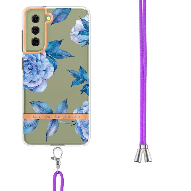 For Samsung Galaxy S21 FE 5G Flowers Series TPU Phone Case with Lanyard