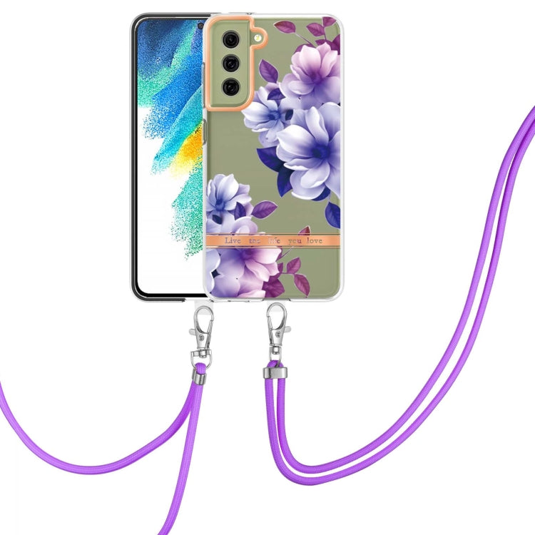 For Samsung Galaxy S21 FE 5G Flowers Series TPU Phone Case with Lanyard