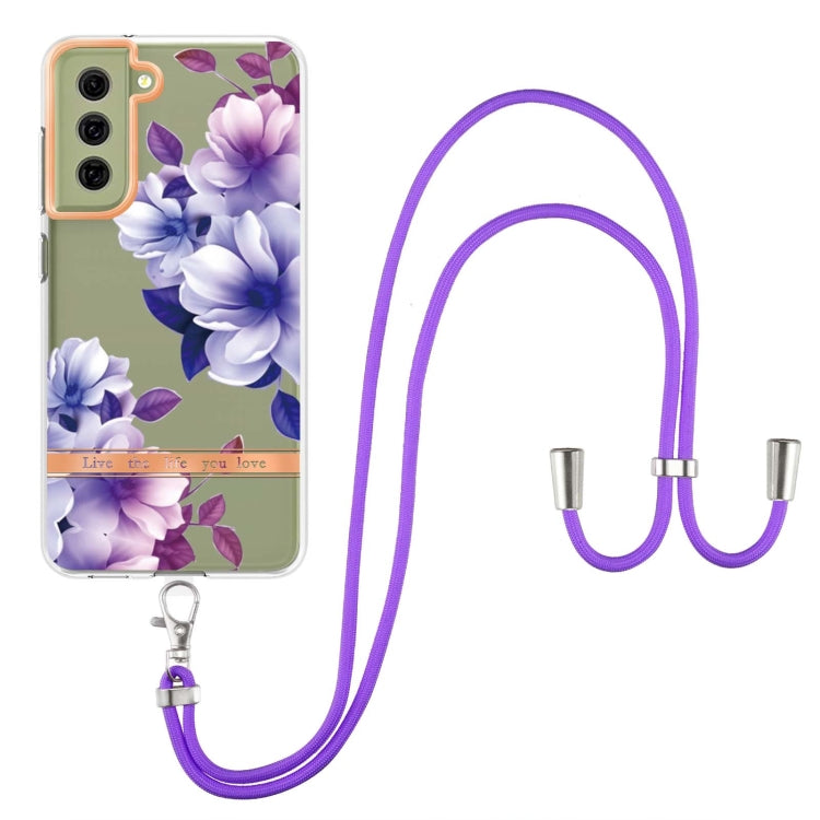 For Samsung Galaxy S21 FE 5G Flowers Series TPU Phone Case with Lanyard