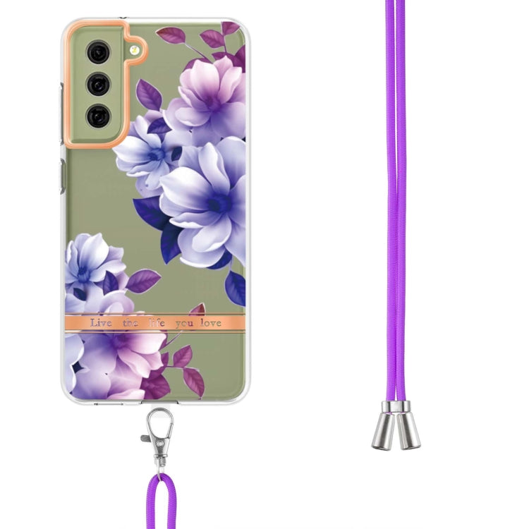 For Samsung Galaxy S21 FE 5G Flowers Series TPU Phone Case with Lanyard