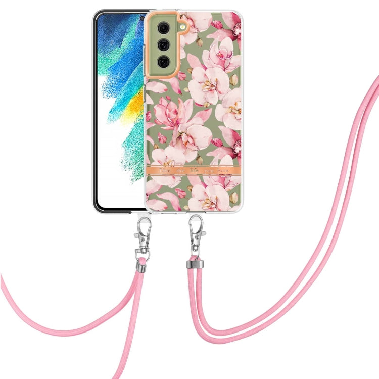 For Samsung Galaxy S21 FE 5G Flowers Series TPU Phone Case with Lanyard
