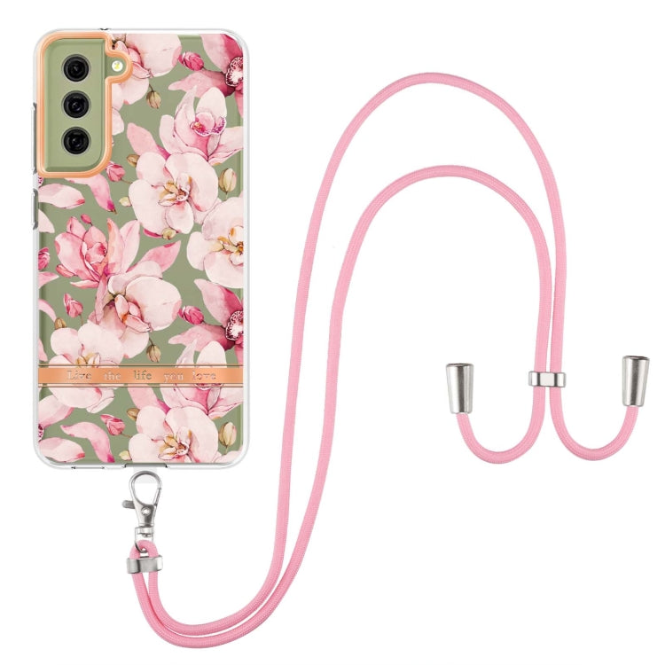 For Samsung Galaxy S21 FE 5G Flowers Series TPU Phone Case with Lanyard