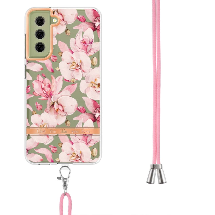 For Samsung Galaxy S21 FE 5G Flowers Series TPU Phone Case with Lanyard