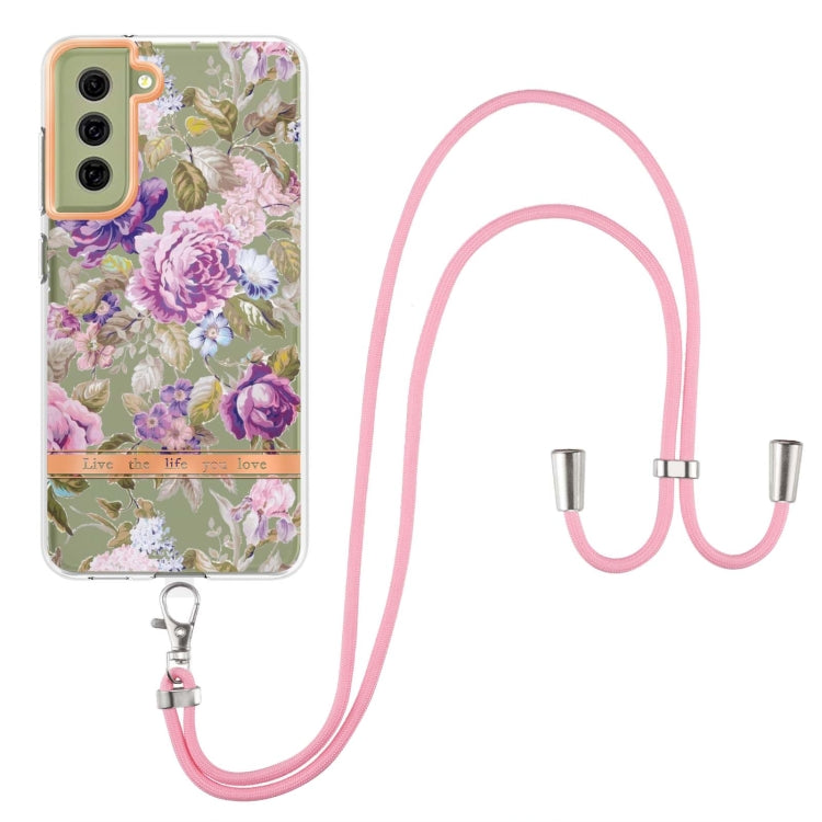 For Samsung Galaxy S21 FE 5G Flowers Series TPU Phone Case with Lanyard