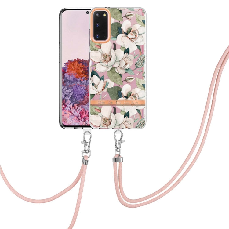 For Samsung Galaxy S20 5G Flowers Series TPU Phone Case with Lanyard