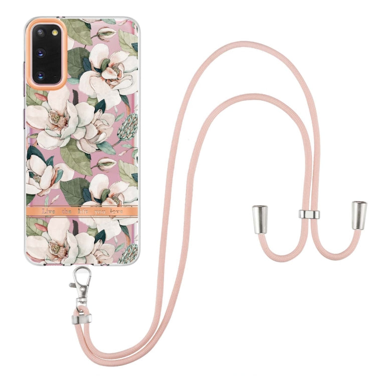 For Samsung Galaxy S20 5G Flowers Series TPU Phone Case with Lanyard