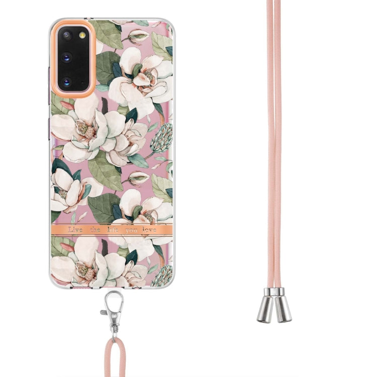 For Samsung Galaxy S20 5G Flowers Series TPU Phone Case with Lanyard