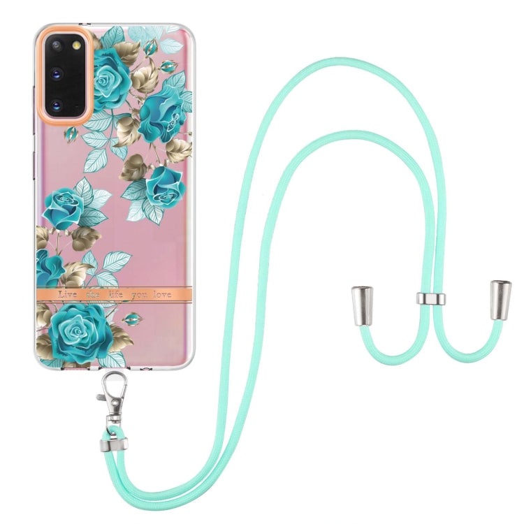 For Samsung Galaxy S20 5G Flowers Series TPU Phone Case with Lanyard