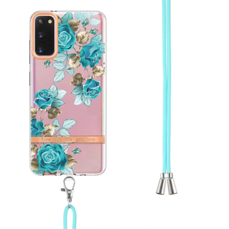 For Samsung Galaxy S20 5G Flowers Series TPU Phone Case with Lanyard