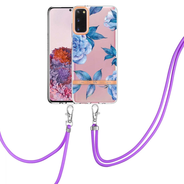 For Samsung Galaxy S20 5G Flowers Series TPU Phone Case with Lanyard