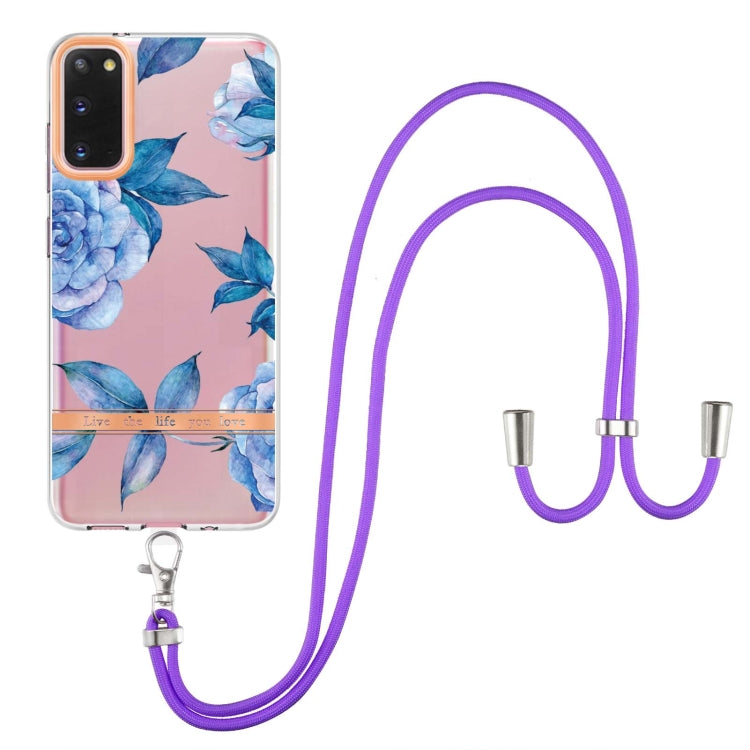 For Samsung Galaxy S20 5G Flowers Series TPU Phone Case with Lanyard