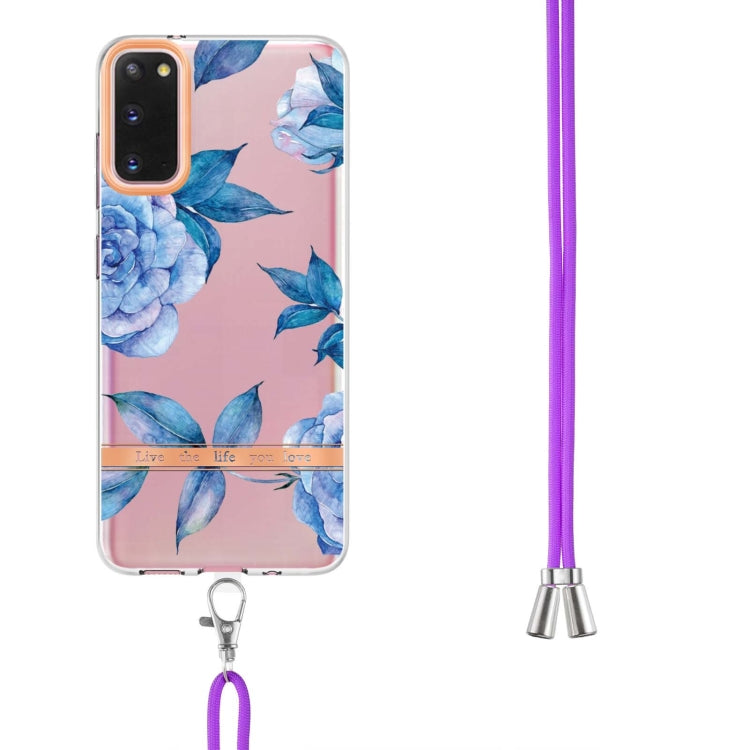 For Samsung Galaxy S20 5G Flowers Series TPU Phone Case with Lanyard