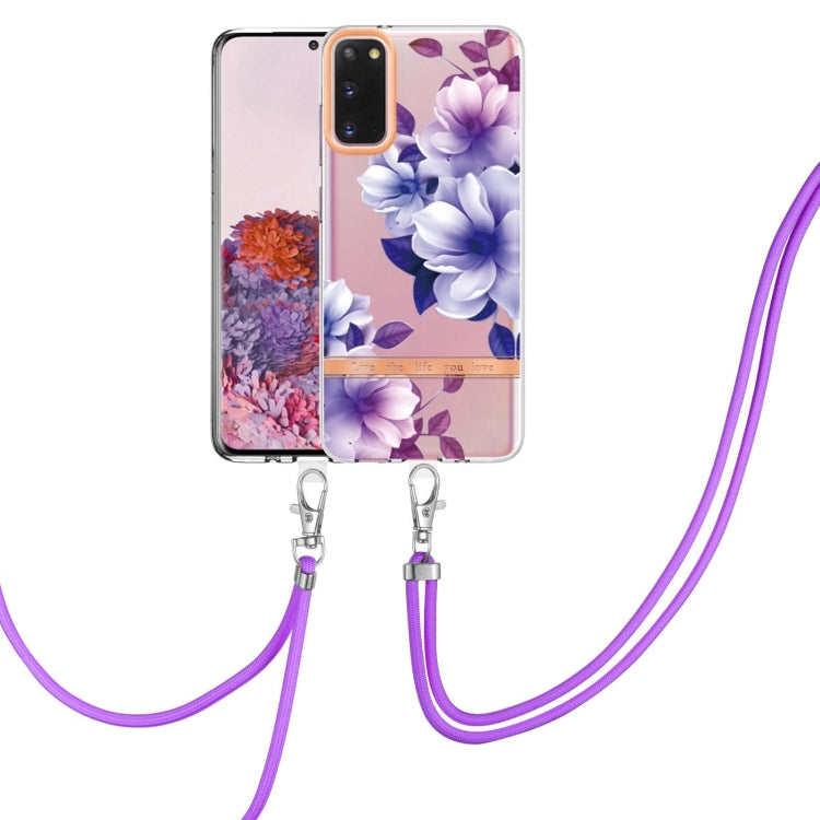 For Samsung Galaxy S20 5G Flowers Series TPU Phone Case with Lanyard