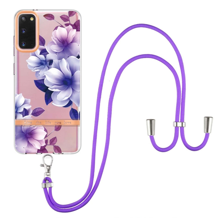For Samsung Galaxy S20 5G Flowers Series TPU Phone Case with Lanyard