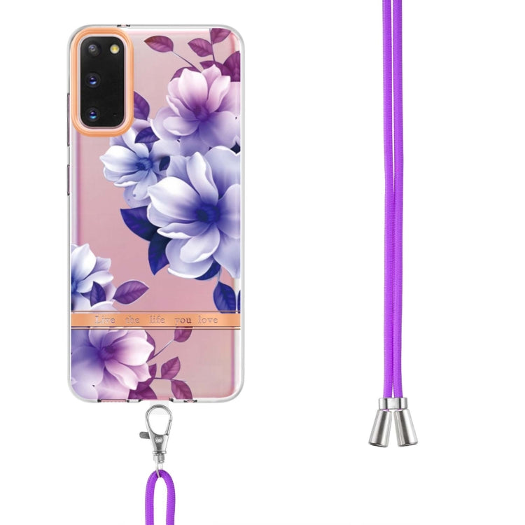 For Samsung Galaxy S20 5G Flowers Series TPU Phone Case with Lanyard
