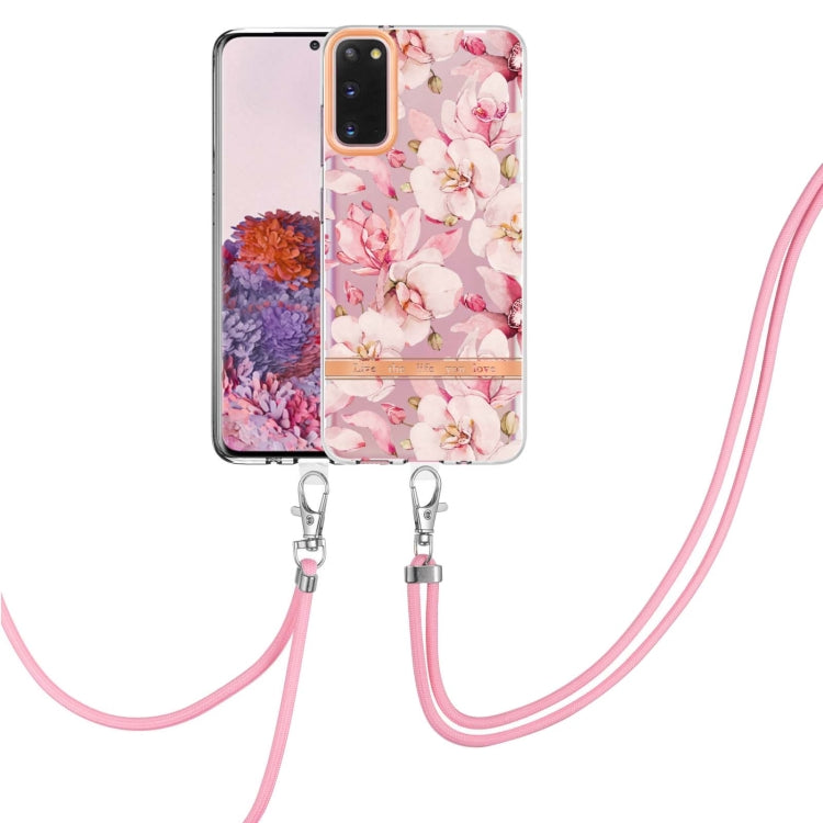 For Samsung Galaxy S20 5G Flowers Series TPU Phone Case with Lanyard