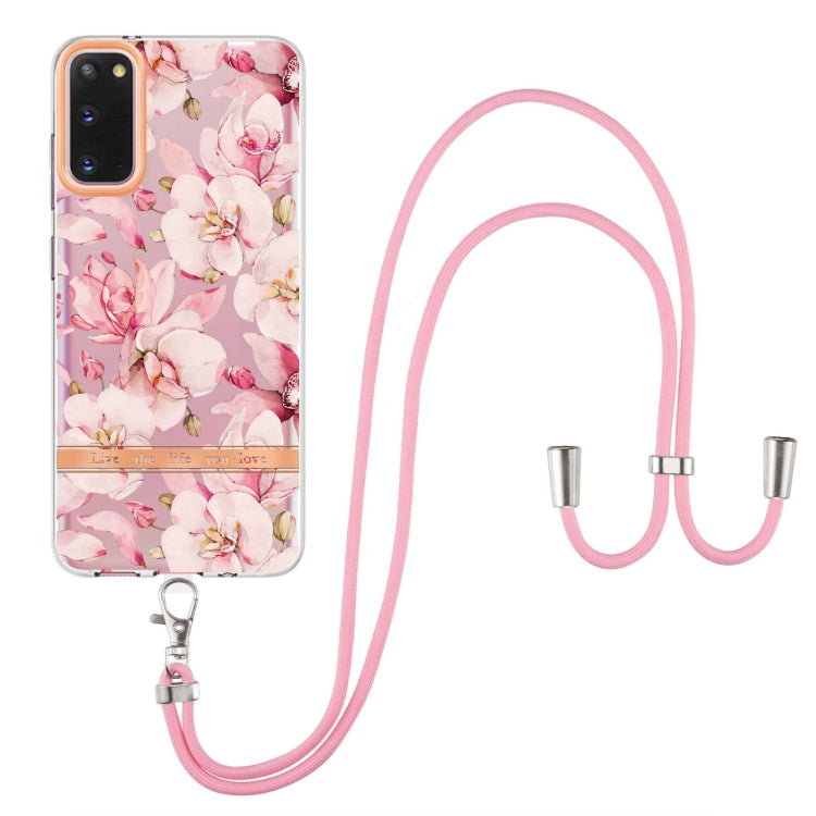 For Samsung Galaxy S20 5G Flowers Series TPU Phone Case with Lanyard