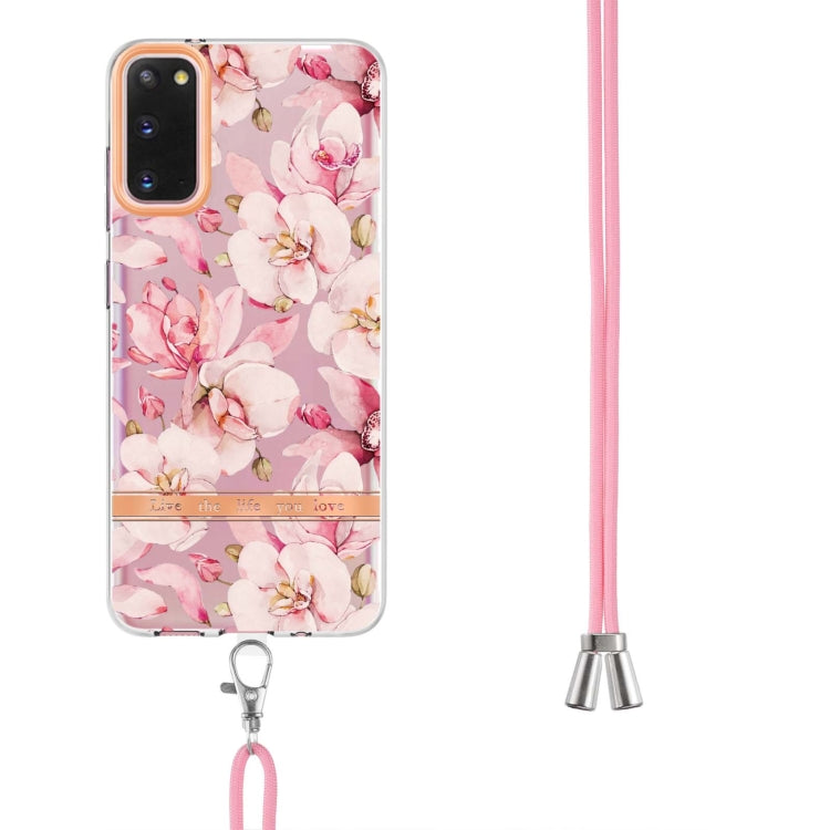 For Samsung Galaxy S20 5G Flowers Series TPU Phone Case with Lanyard