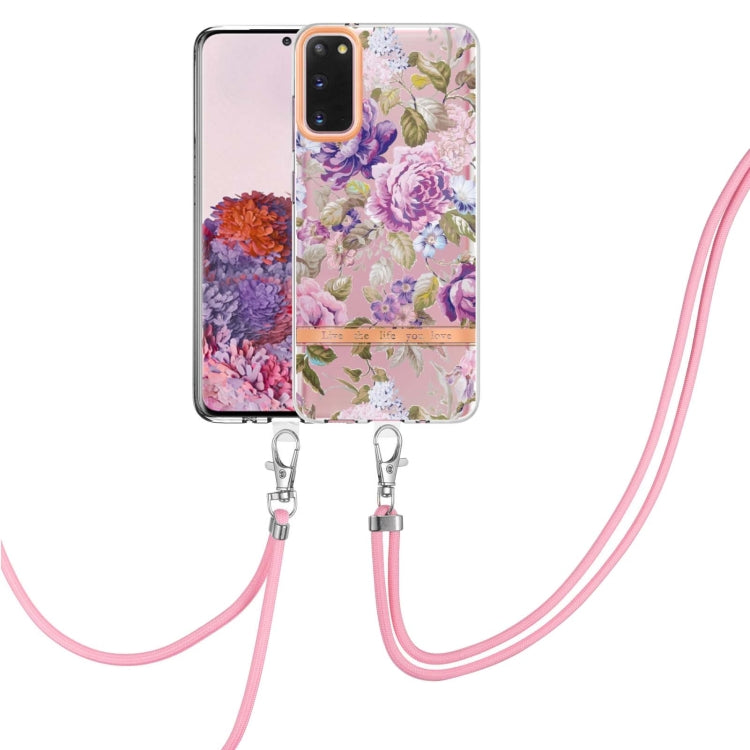 For Samsung Galaxy S20 5G Flowers Series TPU Phone Case with Lanyard