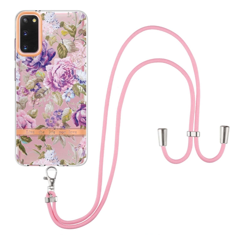 For Samsung Galaxy S20 5G Flowers Series TPU Phone Case with Lanyard