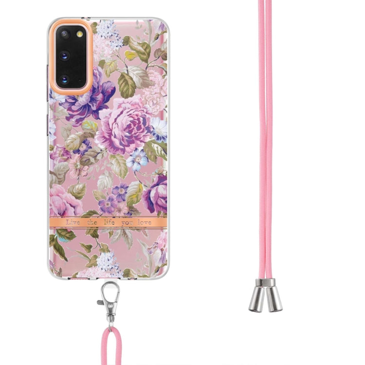 For Samsung Galaxy S20 5G Flowers Series TPU Phone Case with Lanyard