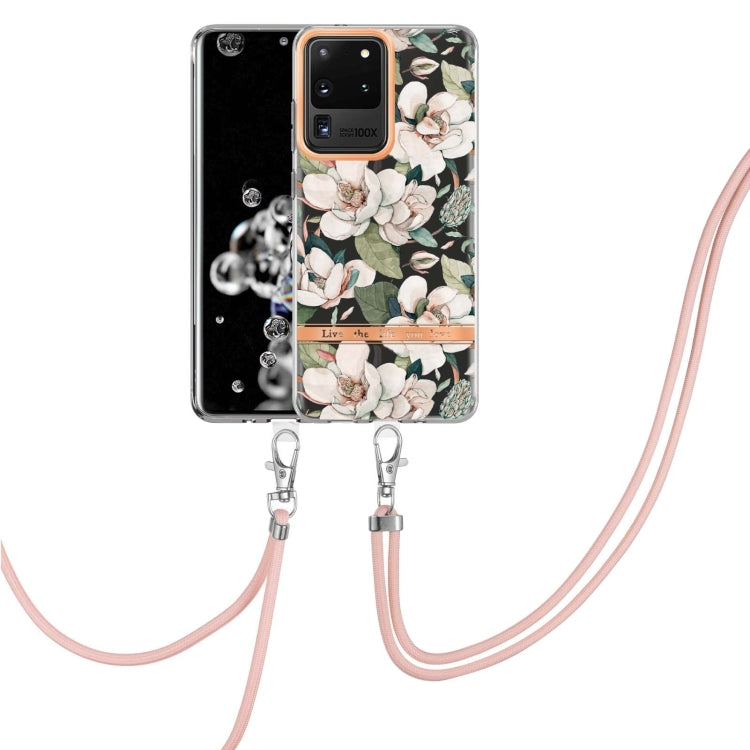 For Samsung Galaxy S20 Ultra 5G Flowers Series TPU Phone Case with Lanyard