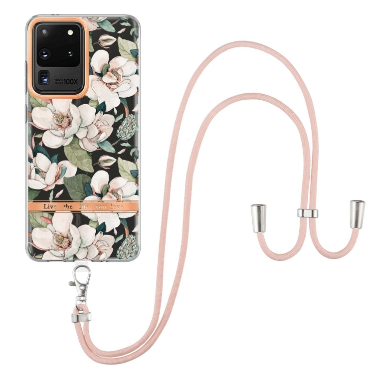 For Samsung Galaxy S20 Ultra 5G Flowers Series TPU Phone Case with Lanyard