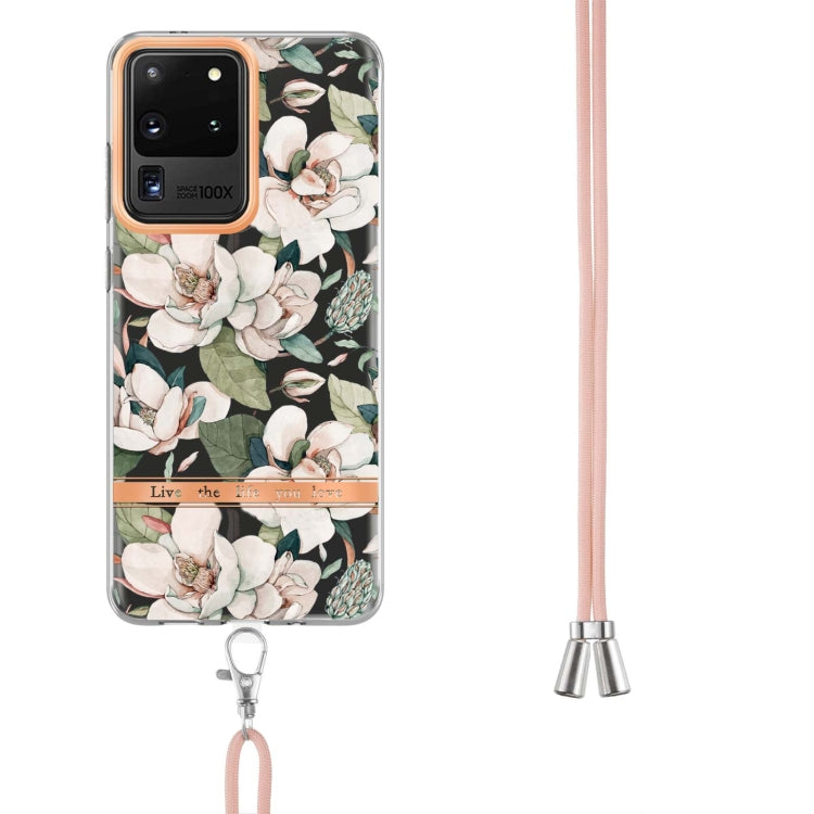 For Samsung Galaxy S20 Ultra 5G Flowers Series TPU Phone Case with Lanyard