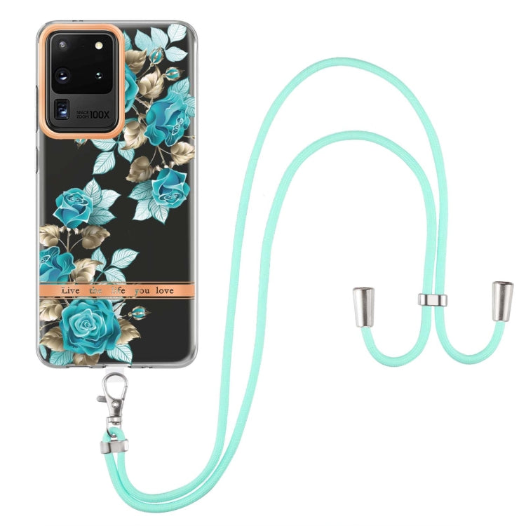 For Samsung Galaxy S20 Ultra 5G Flowers Series TPU Phone Case with Lanyard