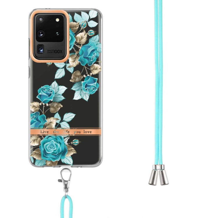 For Samsung Galaxy S20 Ultra 5G Flowers Series TPU Phone Case with Lanyard