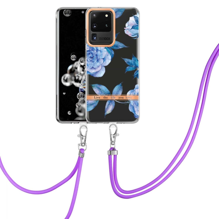 For Samsung Galaxy S20 Ultra 5G Flowers Series TPU Phone Case with Lanyard