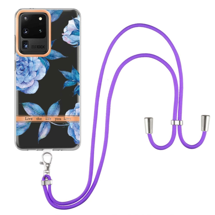 For Samsung Galaxy S20 Ultra 5G Flowers Series TPU Phone Case with Lanyard