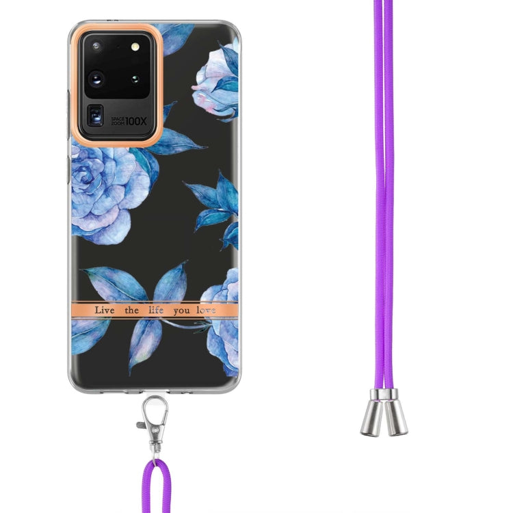 For Samsung Galaxy S20 Ultra 5G Flowers Series TPU Phone Case with Lanyard