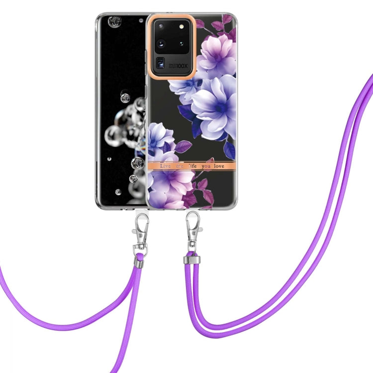 For Samsung Galaxy S20 Ultra 5G Flowers Series TPU Phone Case with Lanyard