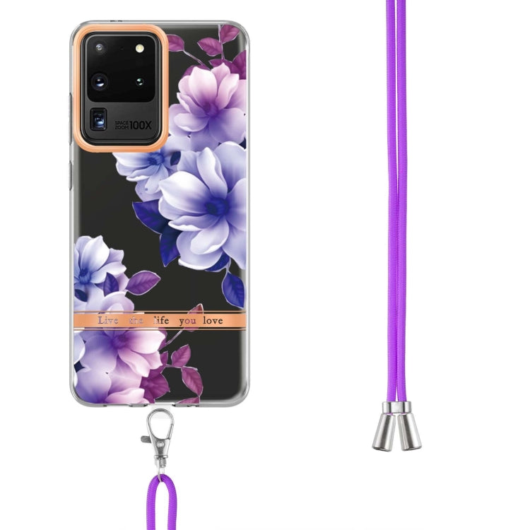 For Samsung Galaxy S20 Ultra 5G Flowers Series TPU Phone Case with Lanyard