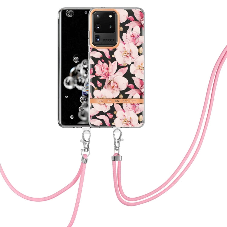 For Samsung Galaxy S20 Ultra 5G Flowers Series TPU Phone Case with Lanyard