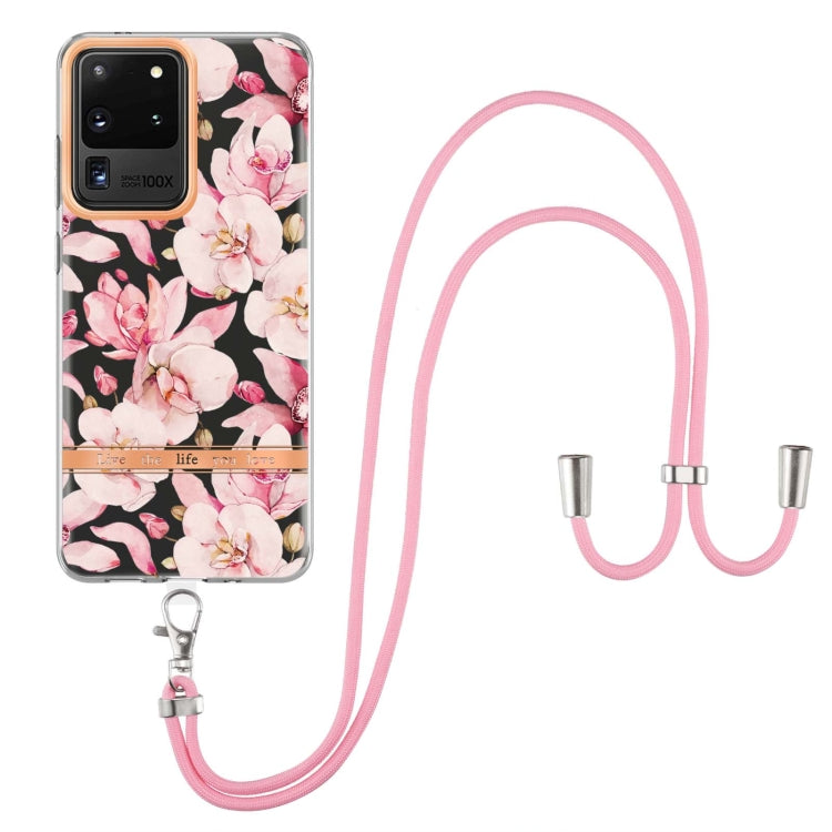 For Samsung Galaxy S20 Ultra 5G Flowers Series TPU Phone Case with Lanyard