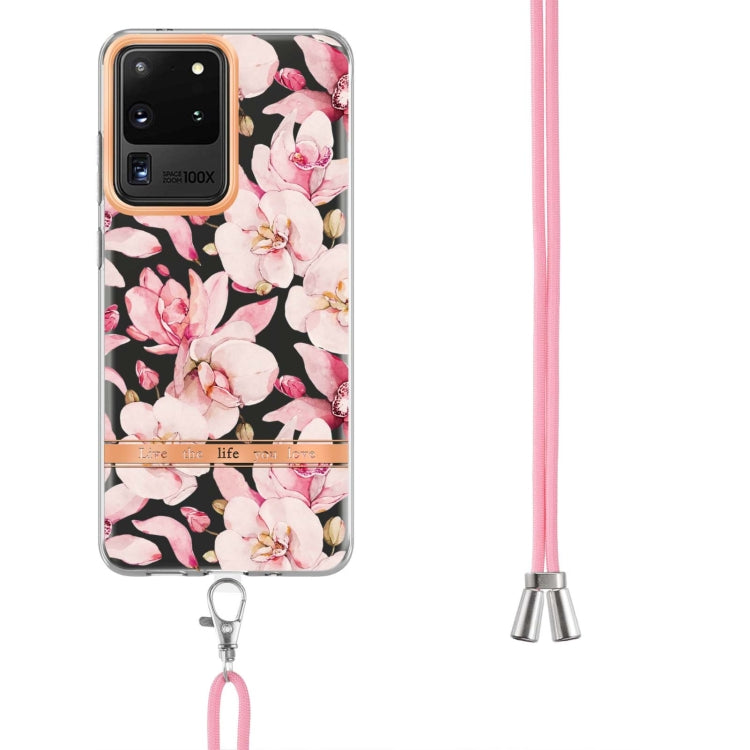 For Samsung Galaxy S20 Ultra 5G Flowers Series TPU Phone Case with Lanyard