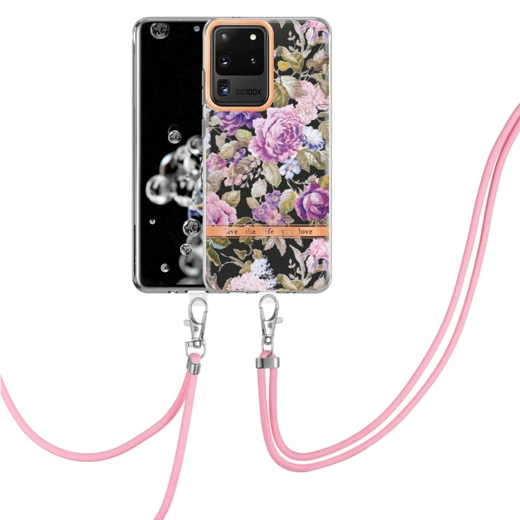 For Samsung Galaxy S20 Ultra 5G Flowers Series TPU Phone Case with Lanyard