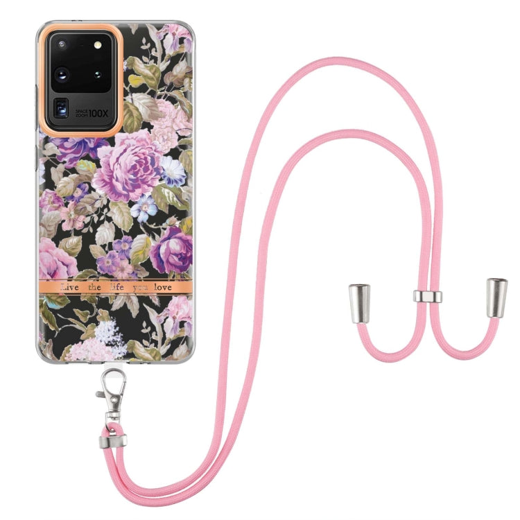 For Samsung Galaxy S20 Ultra 5G Flowers Series TPU Phone Case with Lanyard