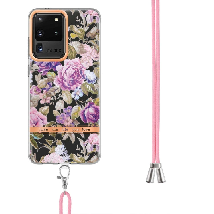 For Samsung Galaxy S20 Ultra 5G Flowers Series TPU Phone Case with Lanyard