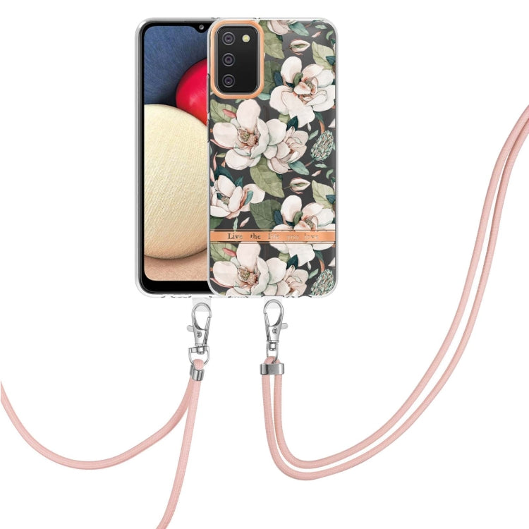 For Samsung Galaxy A02s 166mm Flowers Series TPU Phone Case with Lanyard