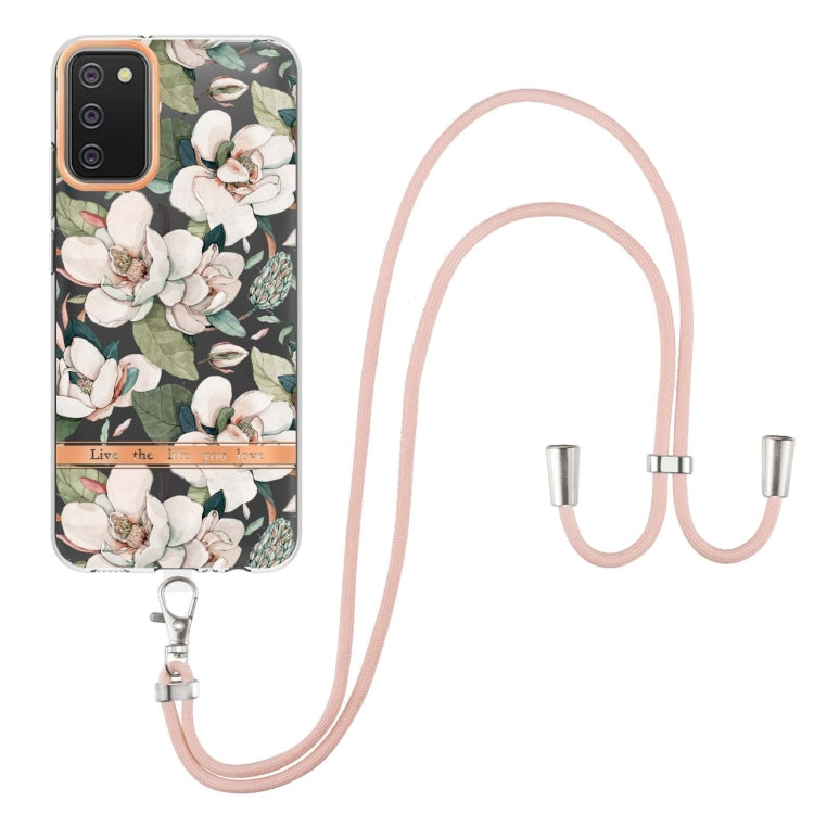 For Samsung Galaxy A02s 166mm Flowers Series TPU Phone Case with Lanyard
