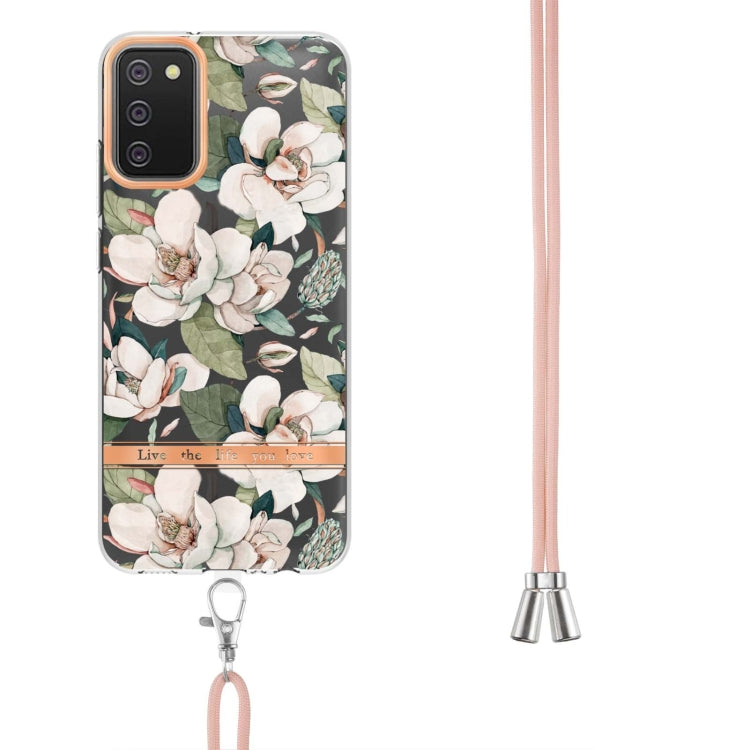 For Samsung Galaxy A02s 166mm Flowers Series TPU Phone Case with Lanyard