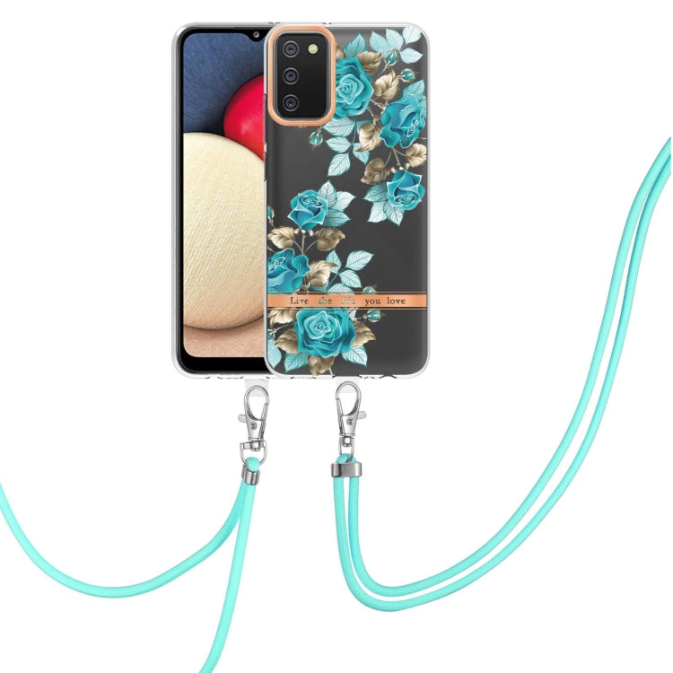 For Samsung Galaxy A02s 166mm Flowers Series TPU Phone Case with Lanyard