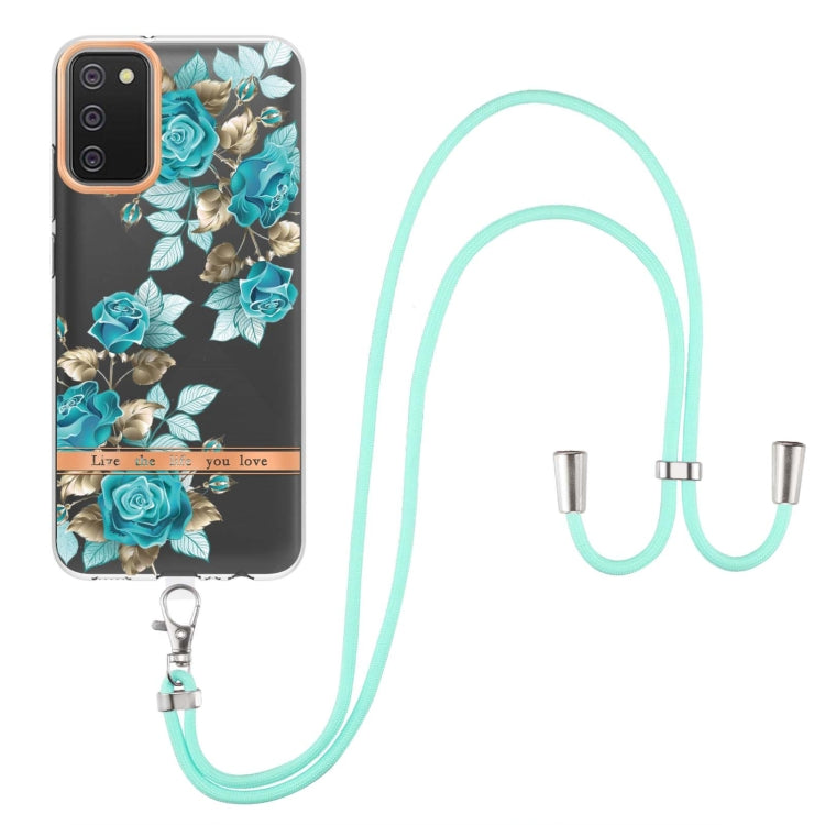 For Samsung Galaxy A02s 166mm Flowers Series TPU Phone Case with Lanyard