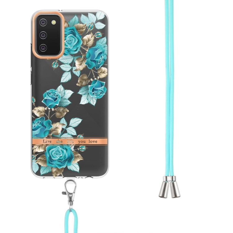 For Samsung Galaxy A02s 166mm Flowers Series TPU Phone Case with Lanyard