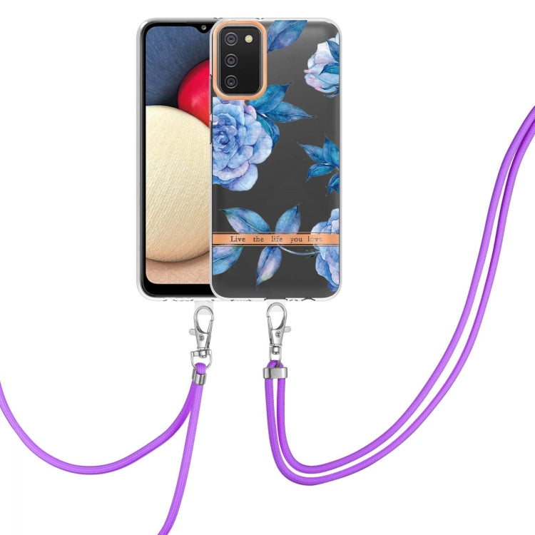 For Samsung Galaxy A02s 166mm Flowers Series TPU Phone Case with Lanyard